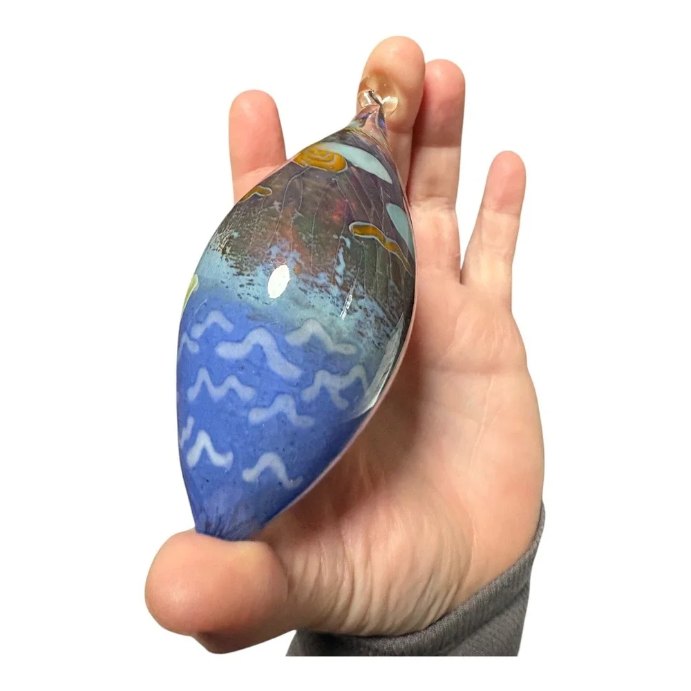 Frabel Glass Ornament 2002 Mag Mangkang MM Art Glass Tear Drop Signed MM 2002